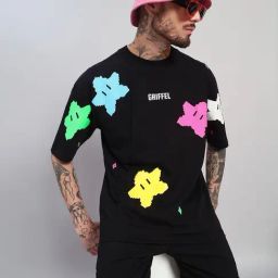 Griffel Black Cotton Loose Fit Printed T-Shirt-picture-45