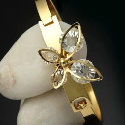 Zeneme Gold Plated White & Red CZ Studded Openable Cuff Bracelet-picture-1