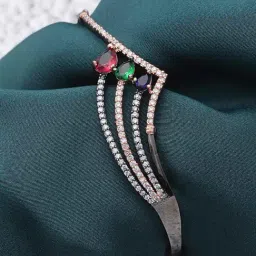 Zeneme Rose Gold Plated Gunmetal Toned American Diamond Crystal Studded Bracelet-image-38