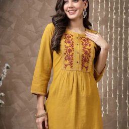 Nayam by Lakshita Yellow Cotton Embroidery Kurti-picture-27