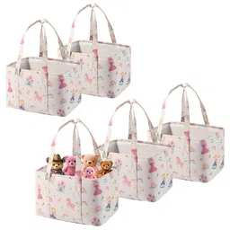 Kuber Industries Cream-Coloured Set of 5 Regular Tote Basket Organisers-34