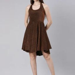 SHOWOFF Brown Knitted Regular Fit A Line Dress-image-41