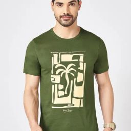 Urban Ranger By Pantaloons Olive Cotton Slim Fit Printed T-Shirt-image-70