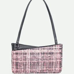 ZOUK Women Checked Printed Baguette Shoulder Bag - Cashmere Noir (Pink) image 5