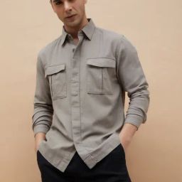 Code By Lifestyle Grey Cotton Regular Fit Shacket-image-10