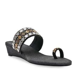 Rocia by Regal Women's Black Toe Ring Wedges-image-89