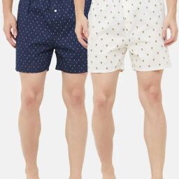 Urban Scottish White & Navy Regular Fit Printed Boxers - Pack Of 2-picture-36