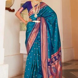 Satrani Blue Silk Woven Saree With Unstitched Blouse-image-52