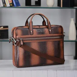 Louis Stitch Tan Textured Leather Medium Laptop Messenger Bag-image-32