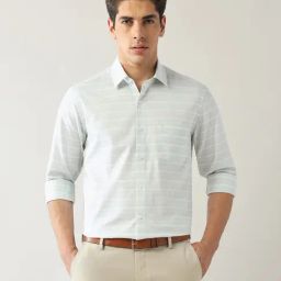 Arrow Green Cotton Slim Fit Stripes Formal Shirt-image-85