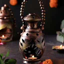 The handicraftian Bronze-Coloured & Gold-Toned Textured Terracotta Candle Holder-image-55