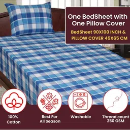 NewLadiesZone Blue & White 210 TC Single Bedsheet with 1 Pillow Covers-47
