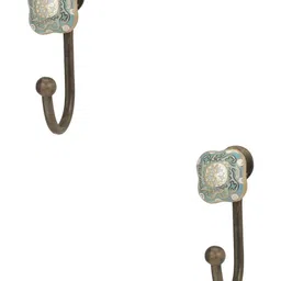IndianShelf Bronze & Blue 2 Pieces Abstract Printed Ceramic Wall Hook-0