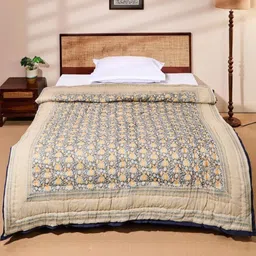 Fabindia Blue & Cream-Coloured Floral AC Room Single Bed Quilt-image-41