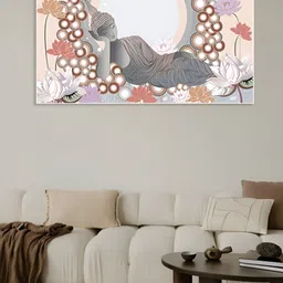 nestroots White & Pink Buddha in sleeping Position Canvas Painting Wall Art-image-73