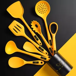 Amour Ultra Premium Silicon Kitchen Utensil 9 Piece Set Cooking Utensil & Kitchen Tool Set (Yellow)-image-47
