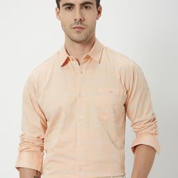 Mufti Slim Fit Checked Cotton Linen Shirt-image-56