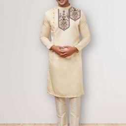 DEVOILER Men Ethnic Motifs Printed White Romance Kurta-34