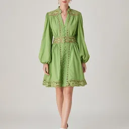 JC Collection Self Design Mandarin Collar Fit and Flare Dress-image-10