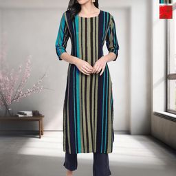 HERE&NOW Selection Of 2 Striped Round Neck Straight Kurtas-image-87
