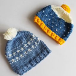 Woonie Hearts Knitted Pom Pom Detailing Handmade Woollen Caps Pack Of 2 - Light Blue And Blue-picture-24