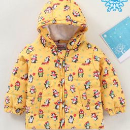 Babyhug Full Sleeves Jacket Penguin Print - Yellow-image-80