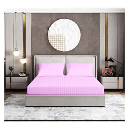 Filymore plain solid Stripe  double bedsheet with two pillow covers made with pure microfiber bedsheet size 90x90 pillow size 17x27 colour baby pink-picture-28