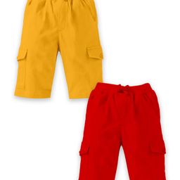 Kiddopanti Pack Of 2 Solid Knit Cargo Shorts - Mustard Yellow & Red-image-26