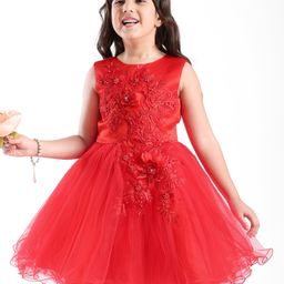 Mark & Mia Sleeveless Party Dress with Floral Corsage Motif & Pearl Detailing - Red-image-73