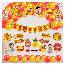 Zyozi Annaprasanam Photo Booth Props with Banner Rice Ceremony Decorations Items Red & Gold - Pack of 50-image-6