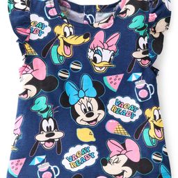 Babyhug Disney 100% Cotton Knit Half Sleeves Top With Minnie Mouse Print & Frill Detailing - Navy Blue-picture-13