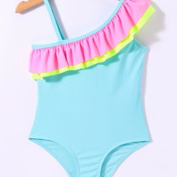 Kookie Kids  One Shoulder  Sleeves V Cut Swimsuit  with Frill Detailing - Multicolour-picture-27