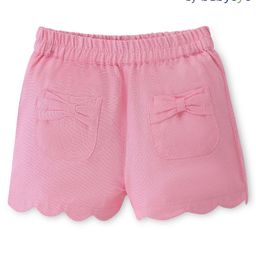 Babyoye Eco Conscious Cotton Linen Mid Thigh Length Solid Shorts with Bow Detailing - Pink-image-57