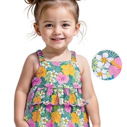 Babyhug Cotton Knit Sleeveless Floral Printed Tiered Top - Multicolour-image-73