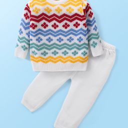 Babyhug Knitted Full Sleeves Floral Printed Sweater Set - Multicolour-image-97