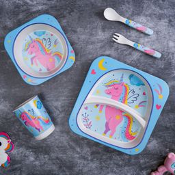 The Bamboo Co Bamboo Kids/Baby Feeding/Dinner Set of 5- Sky Unicorn-25