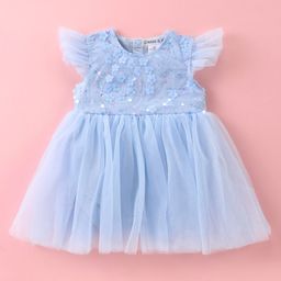 Mark & Mia Frill Sleeves Party Frock Style Onesie with Sequin Detailing - Light Blue-image-101
