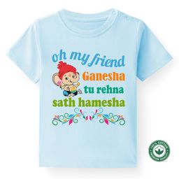 BLUSHES Ganesha Theme 100% Cotton Half Sleeve Ganesh Chaturthi Printed Tee-Powder Blue-image-64