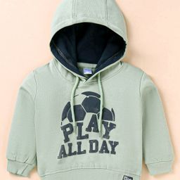 Tango Fleece Knitted Full Sleeves Hooded Sweatshirt With Football & Text Print - Mint Green-picture-14