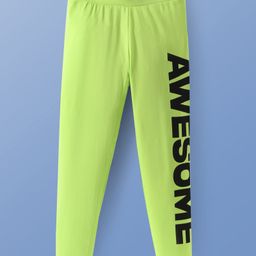 Pine Kids Knit Cotton Full Length Leggings with Text Print - Neon Green-image-32