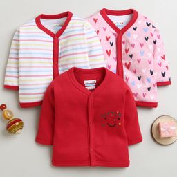 BUMZEE Cotton Pack Of 3 Full Sleeves Hearts Printed & Striped Jhablas - Red & Pink-image-73