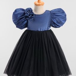 Enfance Half Balloon Sleeves Flower Applique Detailed Net Dress - Grey-image-72