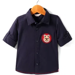 INFINITY Twill Cotton Full Sleeves Bear Patch Embroidered Shirt - Navy Blue-picture-10