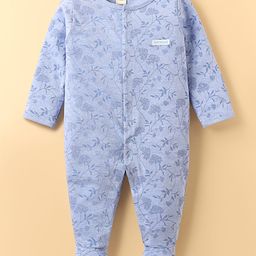 ToffyHouse Cotton Knit Full Sleeves Footed Sleepsuit With Floral Print - Blue-image-47