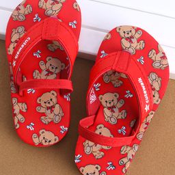 Cute Walk by Babyhug Flip Flopswith Back Strap & Bear Print - Red-picture-25