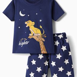 Babyhug Disney Single Jersey Knit Half Sleeves Shorts Night Suit with Lion King & Stars Graphics - Navy Blue-image-67