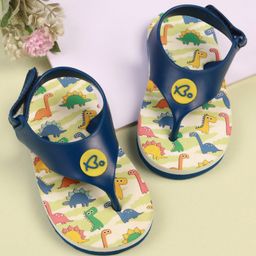 Babyoye Flip Flops with Velcro Closure & Dino Print - Cream & Blue-picture-6