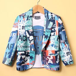 Dapper Dudes Full Sleeves Typography Printed Blazer With Tee - Blue-image-15