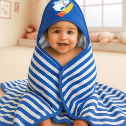 Babyhug Terry Knit Hooded Towel With Shark Patch L 76.2 x B 76.2 cm - Blue-image-19