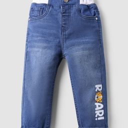 Babyhug Full Length Washed Denim Jeans With Stretch & Roar Print - Blue-image-98